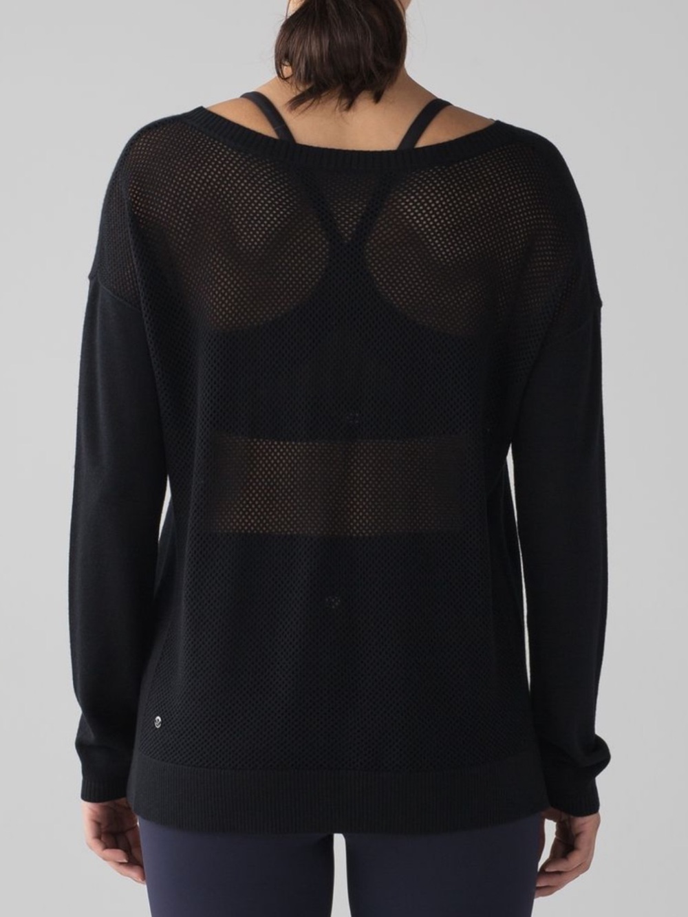 Lululemon Well Being Sweater, Size 8, Medium, Black, Mesh Back, Cashmere, Bamboo - Picture 7 of 8
